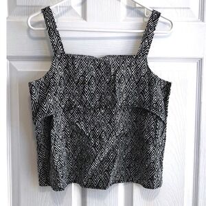 Maison Jules Geometric Print Tank Top Womens Medium Black White Linen Blend